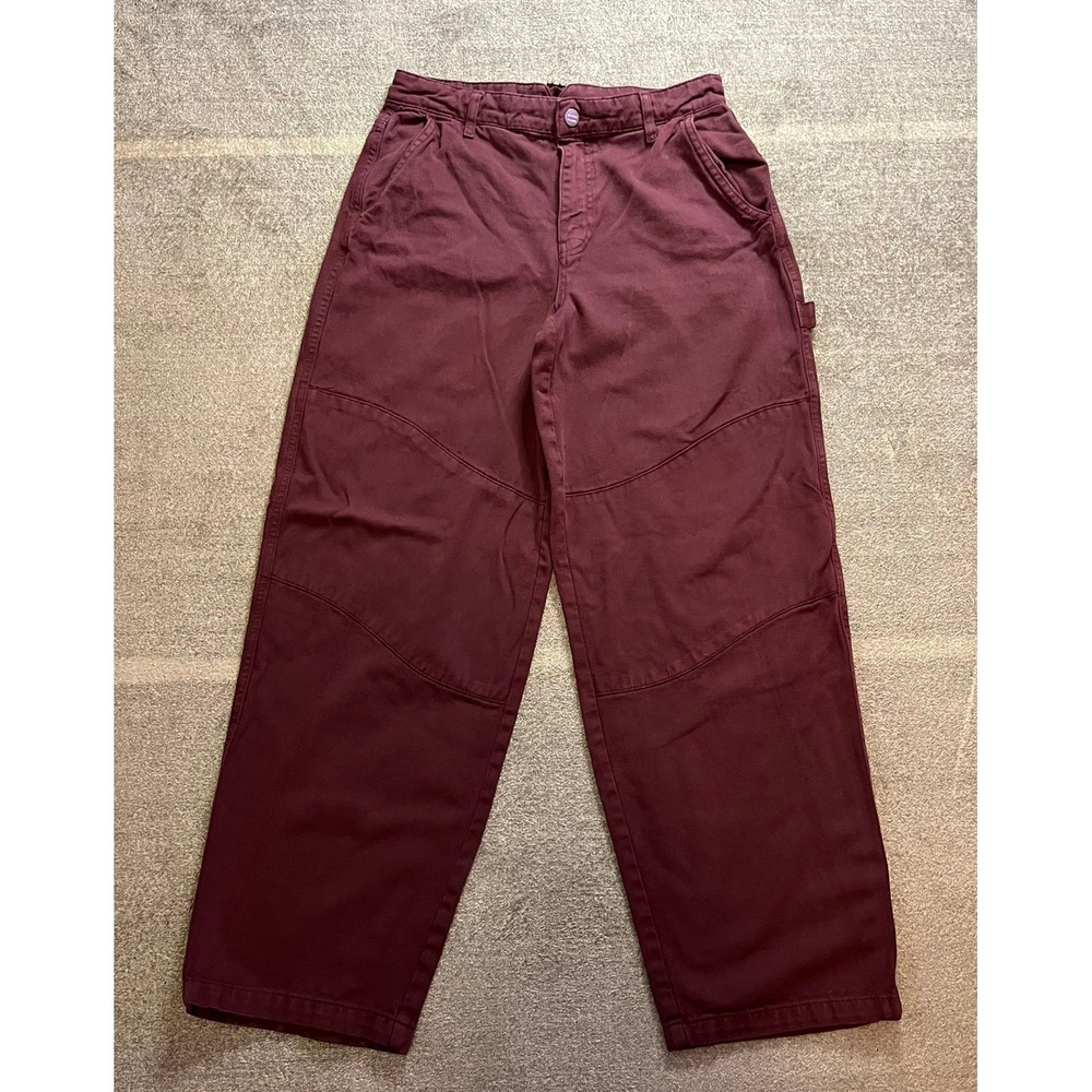 Damson Madder Burgundy Wide Leg Double Knee Cargo Pant Cinch Back Size 12 Skater